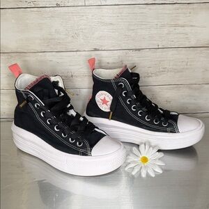 Converse Black with Pink Accents High-Top Platform Sneakers